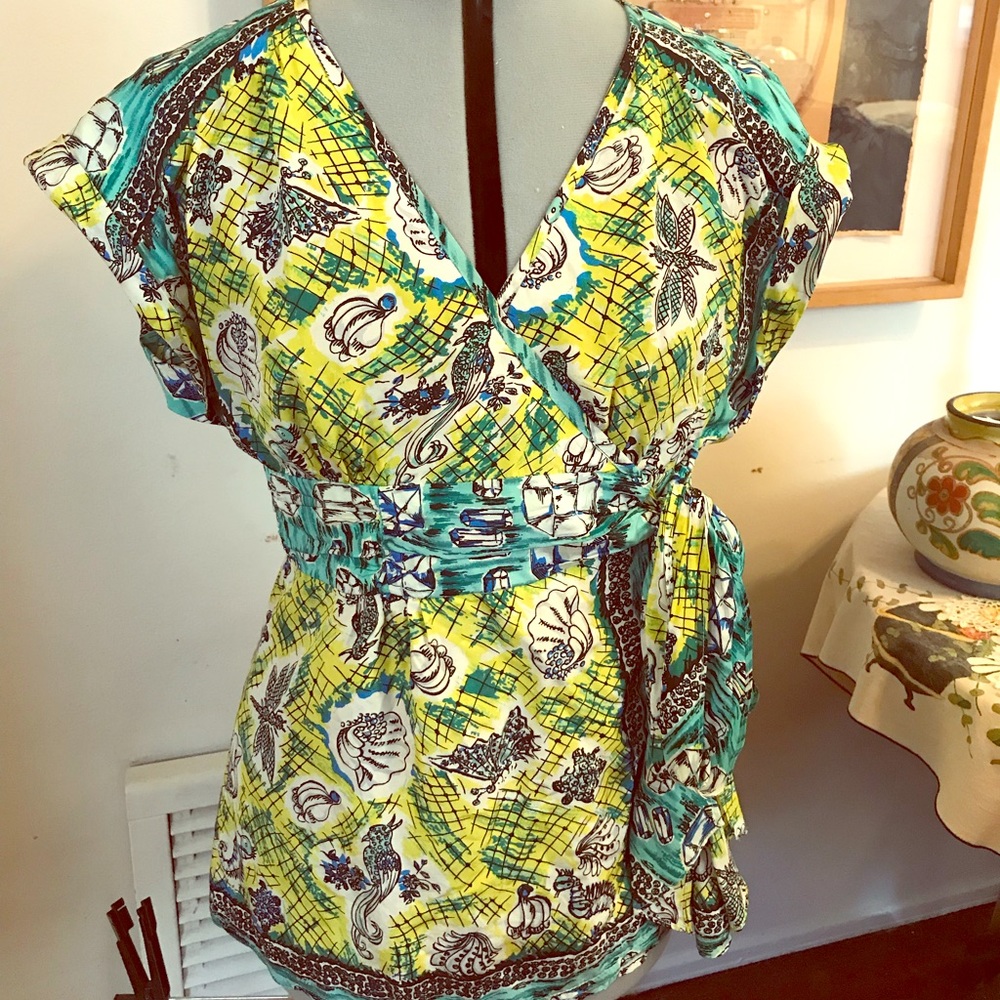 Nanette Lepore silk wrap blouse.